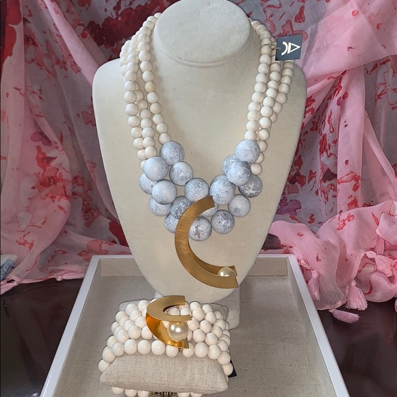 Designer Katerina Vassou Necklace & Bracelet Set 18k plated NwT - Picture 2 of 11